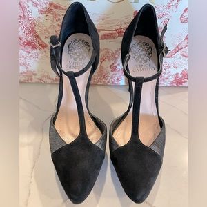 Vince Camuto Black Suede Heels w Metallic Reptile Detail, Never Worn, Size 7.5